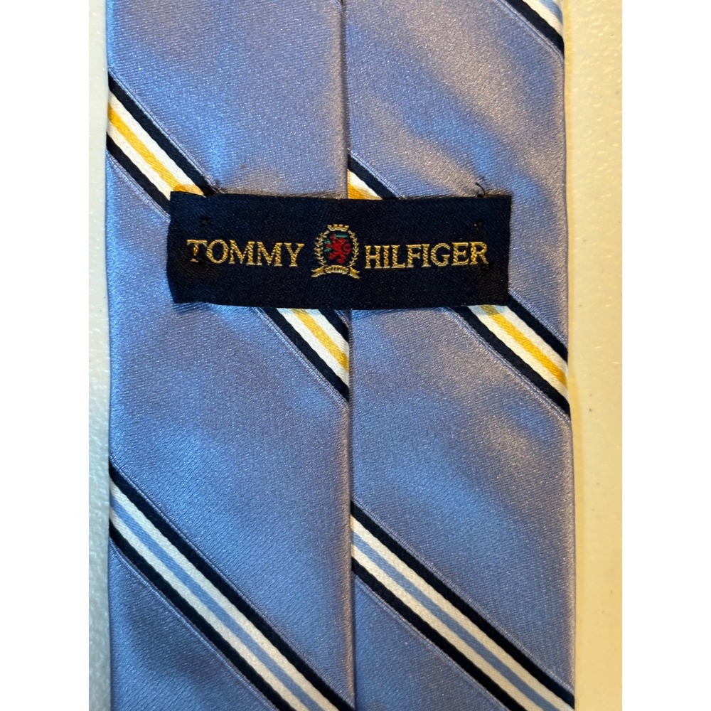 Tommy Hilfiger Men's Silk Stripe Necktie‎ Blue Yellow White Black Formal Note! - Picture 2 of 12